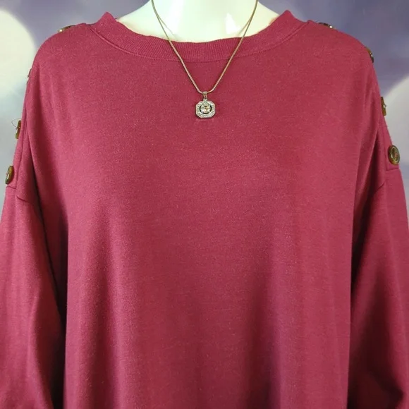 The Sweatshirt Project 1X Burgundy Wine Pullover High Low Hemline Button Accents - Picture 2 of 7